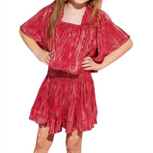 NEW QUEEN OF SPARKLES kids pleat flutter top in red/silver - Picture 2 of 4